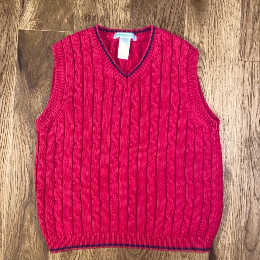 Little boys Janie and Jack red vest with blue trim. Size 5.